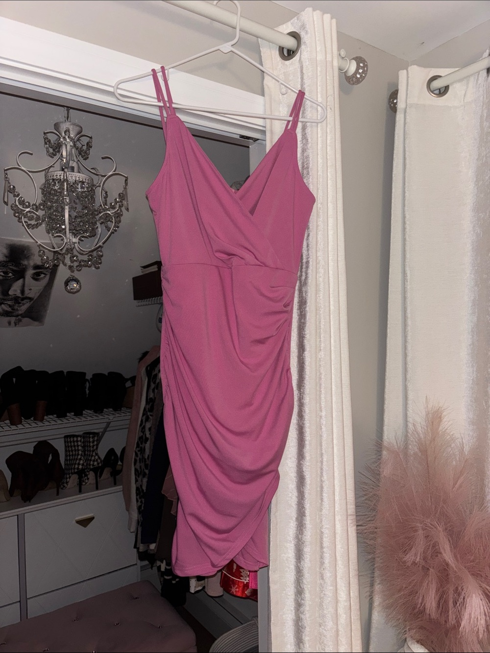 Grace Karin Pink Ruched Wrap-Front Mini Dress